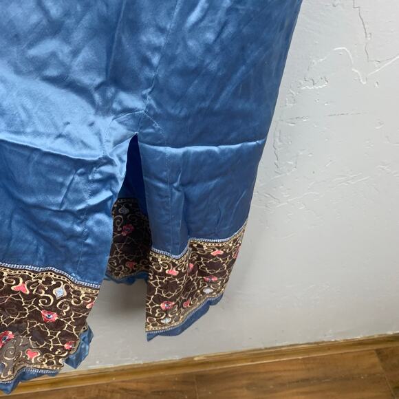 Cabernet Couture Silk Kaftan Gown Womens Large Blue Embroidered Trim Tassel Zip - Picture 3 of 8